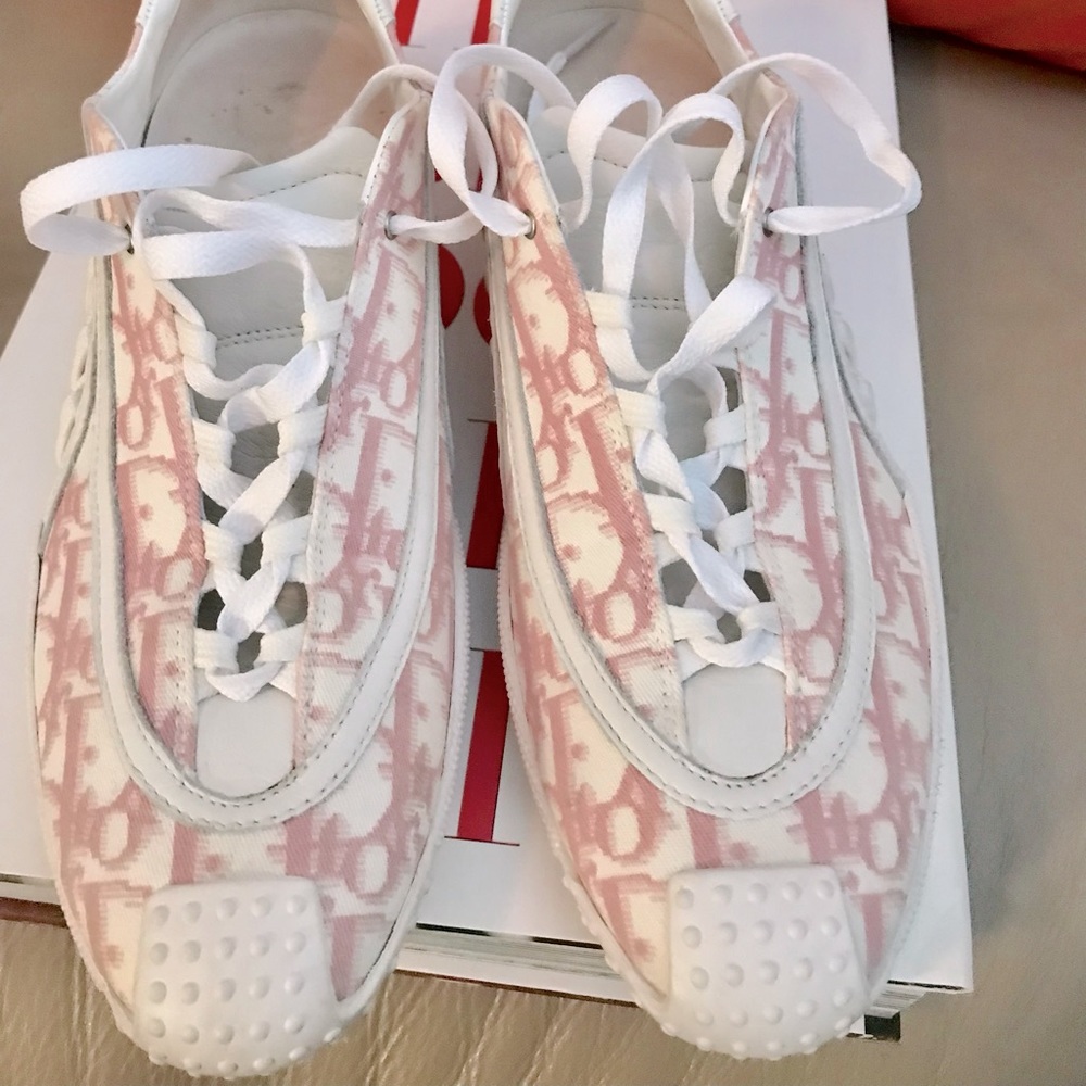 DIOR pink trotter shoes white pink denim